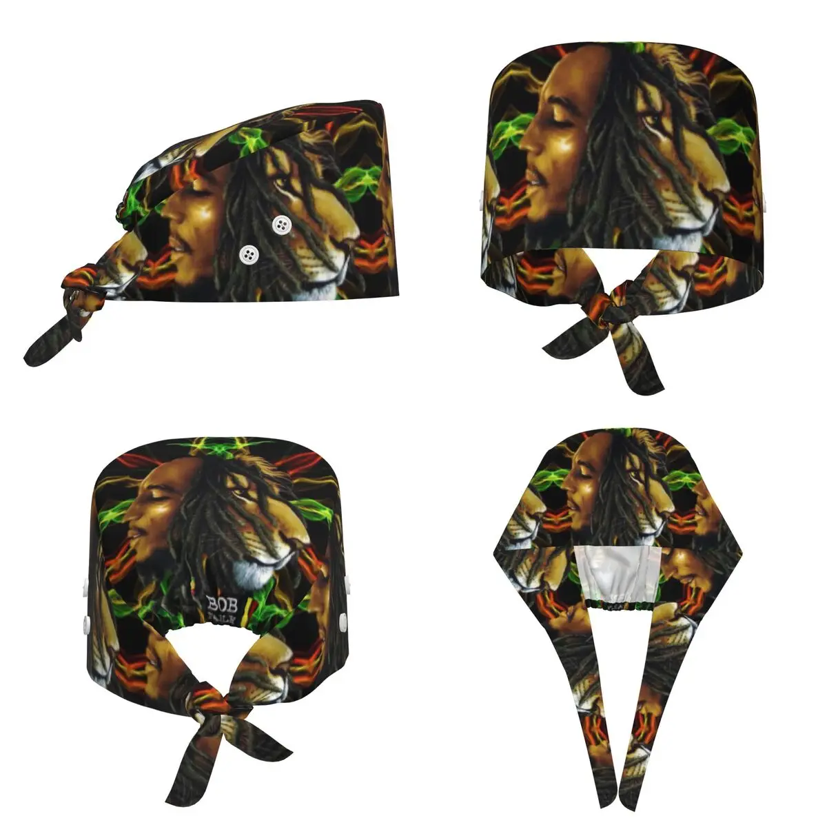 Jamaica Singer Reggae Rock Bob Marley Scrub Hat Doctor Working Surgical Cap Unisex Adjustable Nursing Caps for Dentist