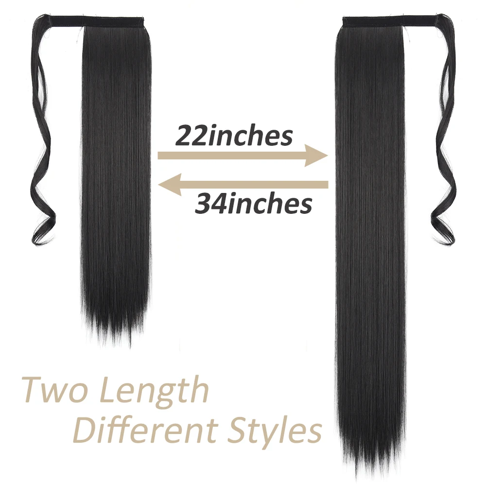 Synthetic Long Straight Ponytail Extensions 22 Inch Wrap Around Light Golden Brown Ponytails Hair Piece Pony Tail Hair Extension