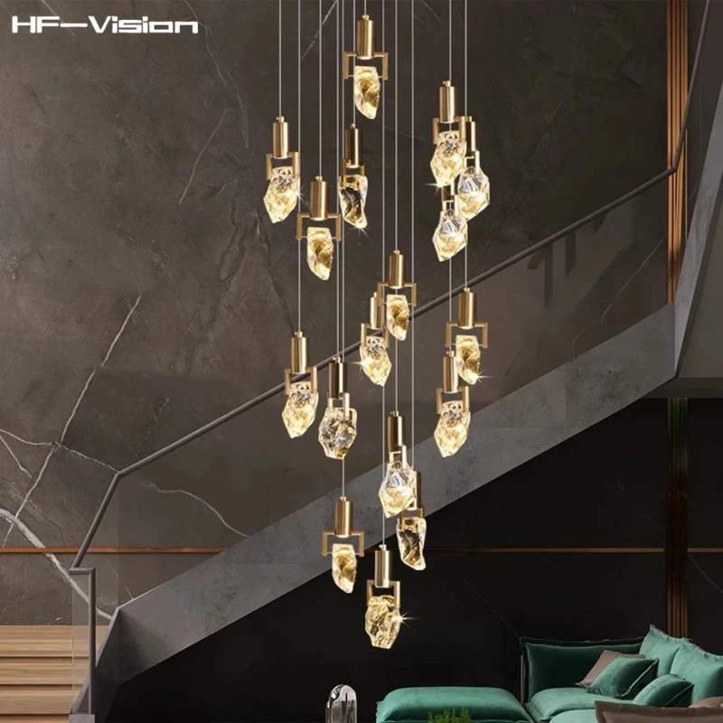 

Modern home decoration Gold crystal LED chandelier Lighting,stair Pendant lamp,Lustres Living room interior Fixtures,Dimmable