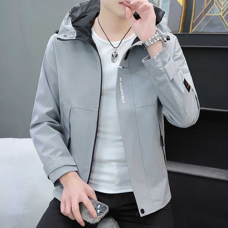 

Spring Autumn Men's Embroidered Hooded Jaet Loose Workwear Outdoor Casual Outerwear Faionable Trendy Brand Versatile