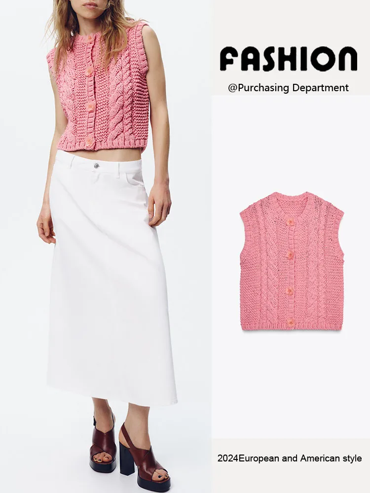 

Spring 2025 New Women's Sweet Floral Svel round Ne Knitted Vest Commute Sle Regular Length Pure Color Other 00%