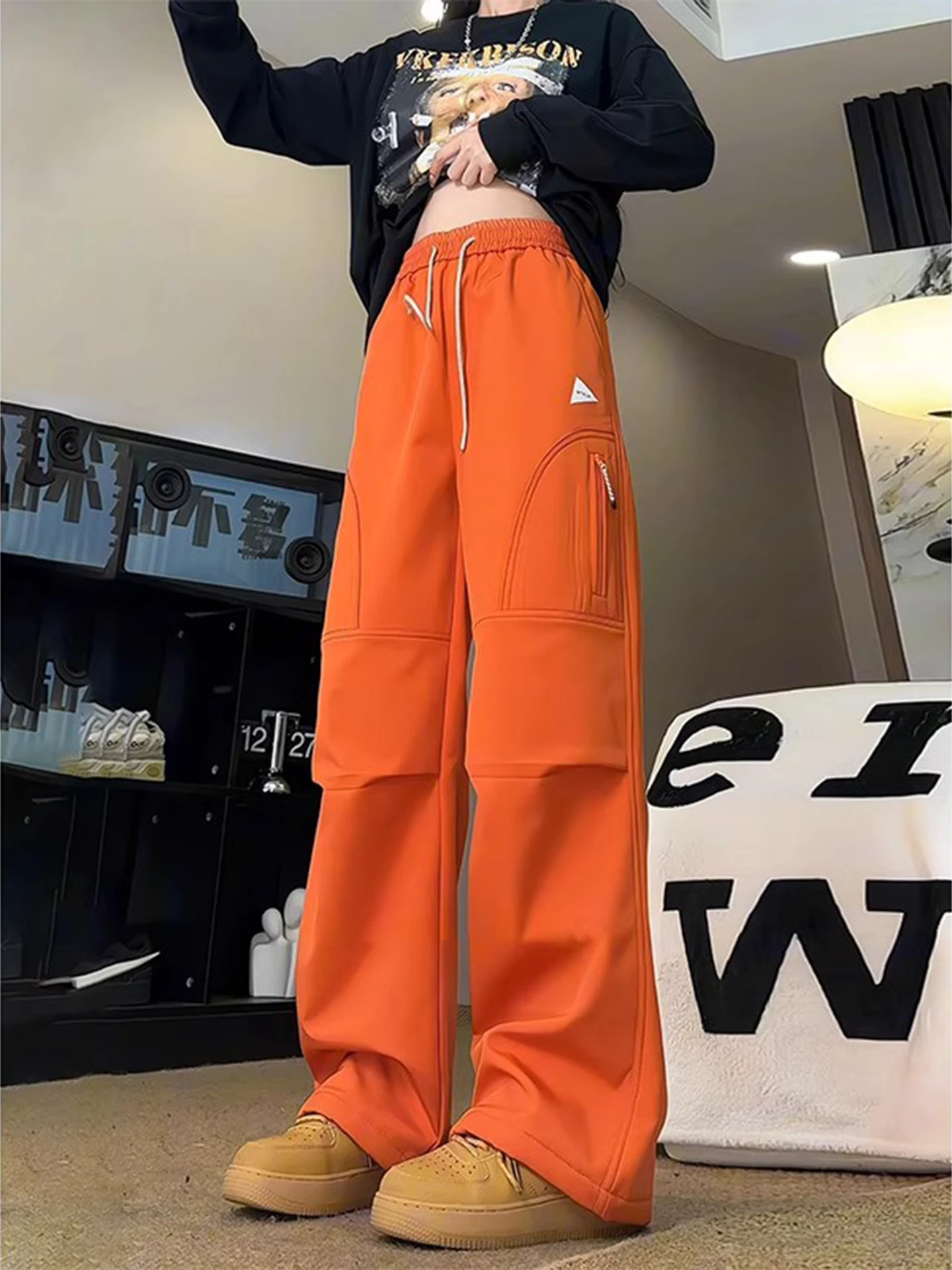 

Мягкие оранжевые брюки-карго Dopne для осени и зимы, для активного отдыха, работы, походов, катания на лыжах, теплые, прямого кроя, повседневные