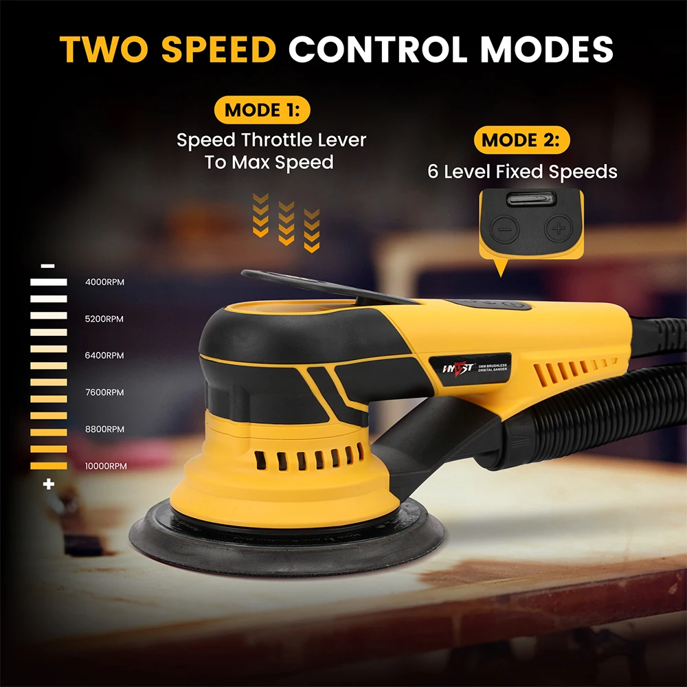 HYVST 350W Brushless Random Orbital Sander with Pluggable WireVariable Speed Corded orbital grinder For Finishing Corner Carwood