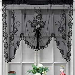 French Vintage Embroidered Kitchen Short Curtain,Romantic Lace Wavy Drapery,Rod Pocket Door Curtain,1 Panel Window Drapes