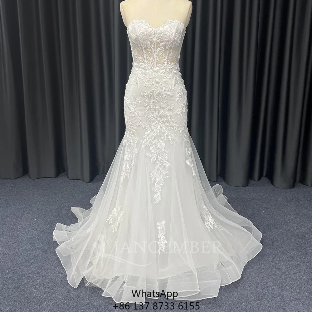 

HX113 Illusion Sweetheart Embroidery Slim Mermaid Wedding Gowns Dresses