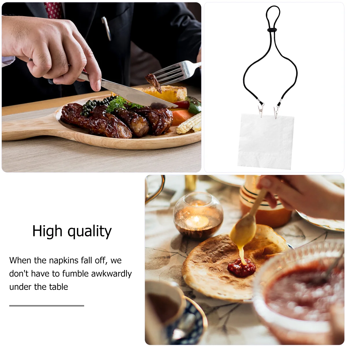 4 Pcs Polyester Napkin Holder Chain Napkin Napkin Bib Clip Holder Chain Clips for Bibs Dentists Neck Strap Kitchen Supplies