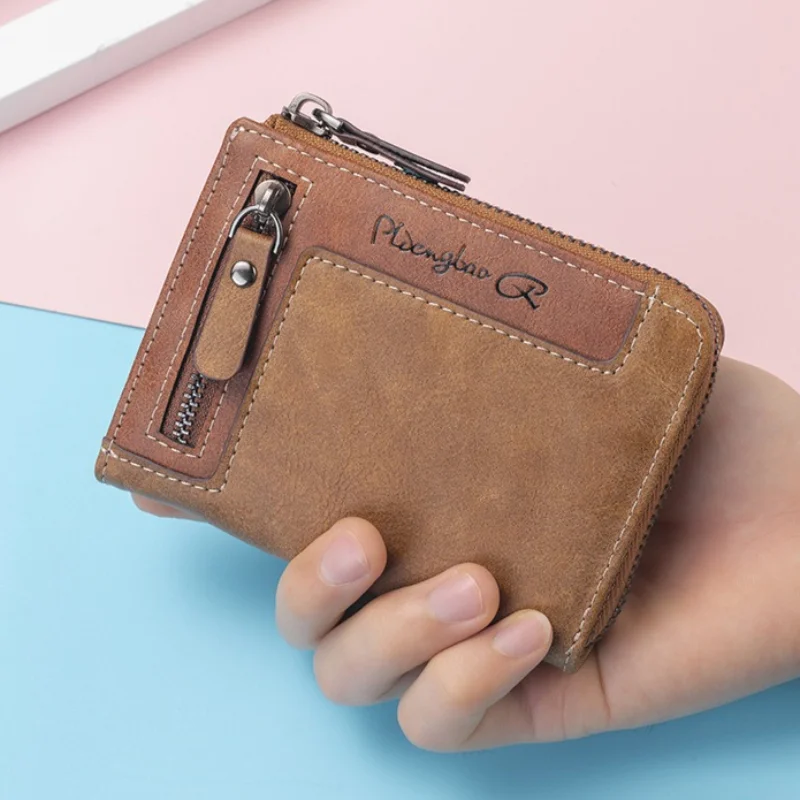 Men's New Zipper Small Money Bag Youth Fashion Vertical Multi Card Function Wallet Zipper Zero Card Holder Coin Bag