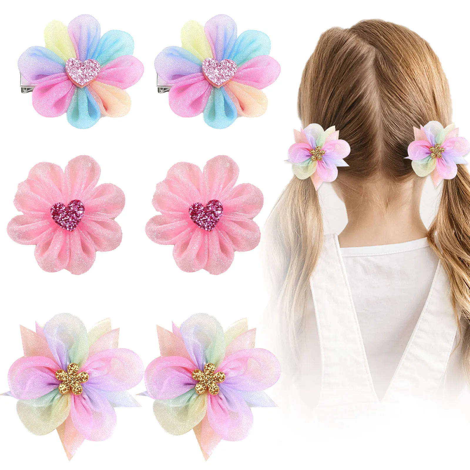 2 sztuk/zestaw tęczowy kwiat spinki do włosów dla dziewczynek modne cekiny spinki do włosów dzieci śliczne Barrettes Kids Boutique akcesoria do włosów prezent