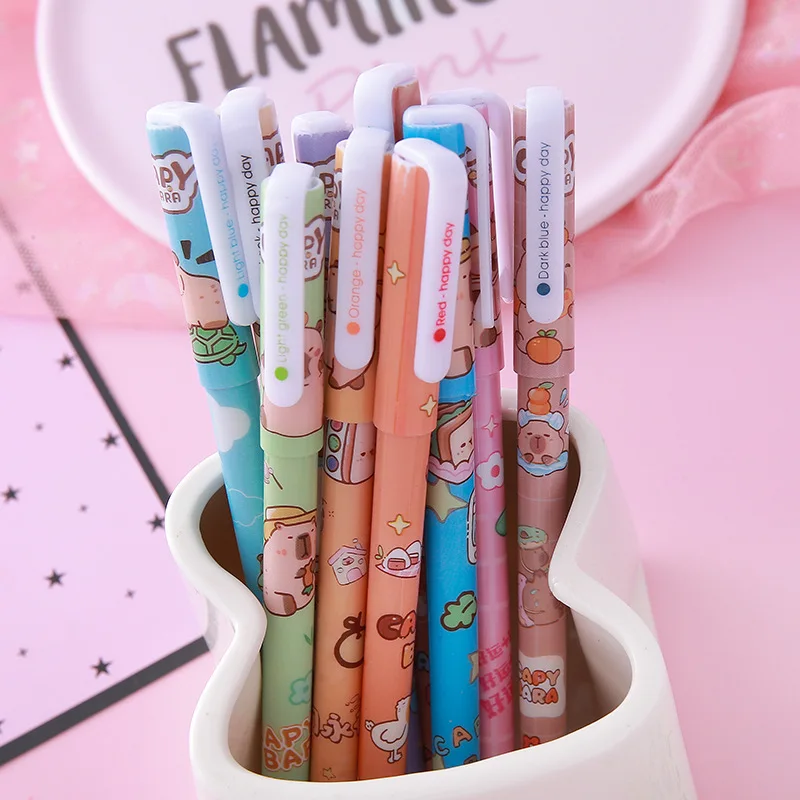 10Pcs/Box Kawaii Cartoon Capybara 10 Color Gel Pens Cute Student Colored Pen Office MultiColor Planner School Writing Stationery
