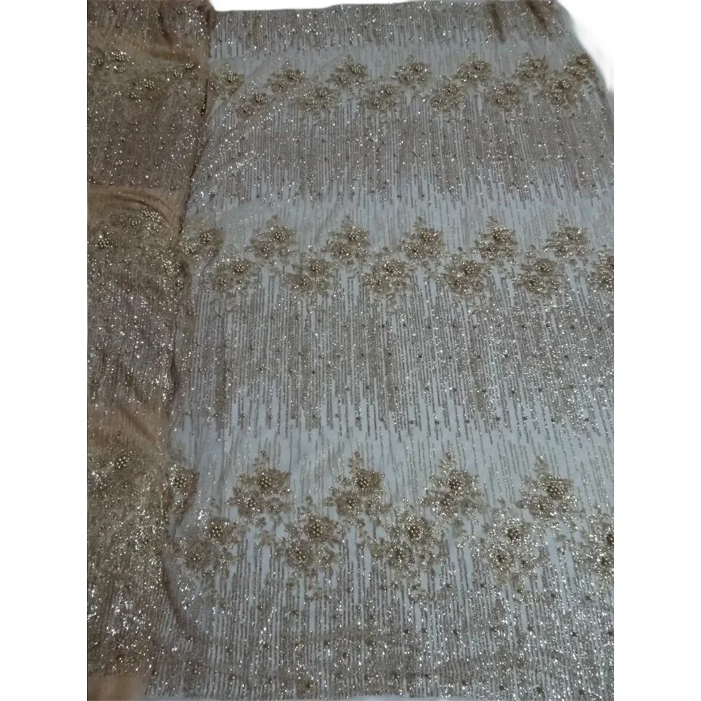 

beaded glued glitter African Tulle Lace Fabric L-42093 hot sale African French Lace Fabric for party dress
