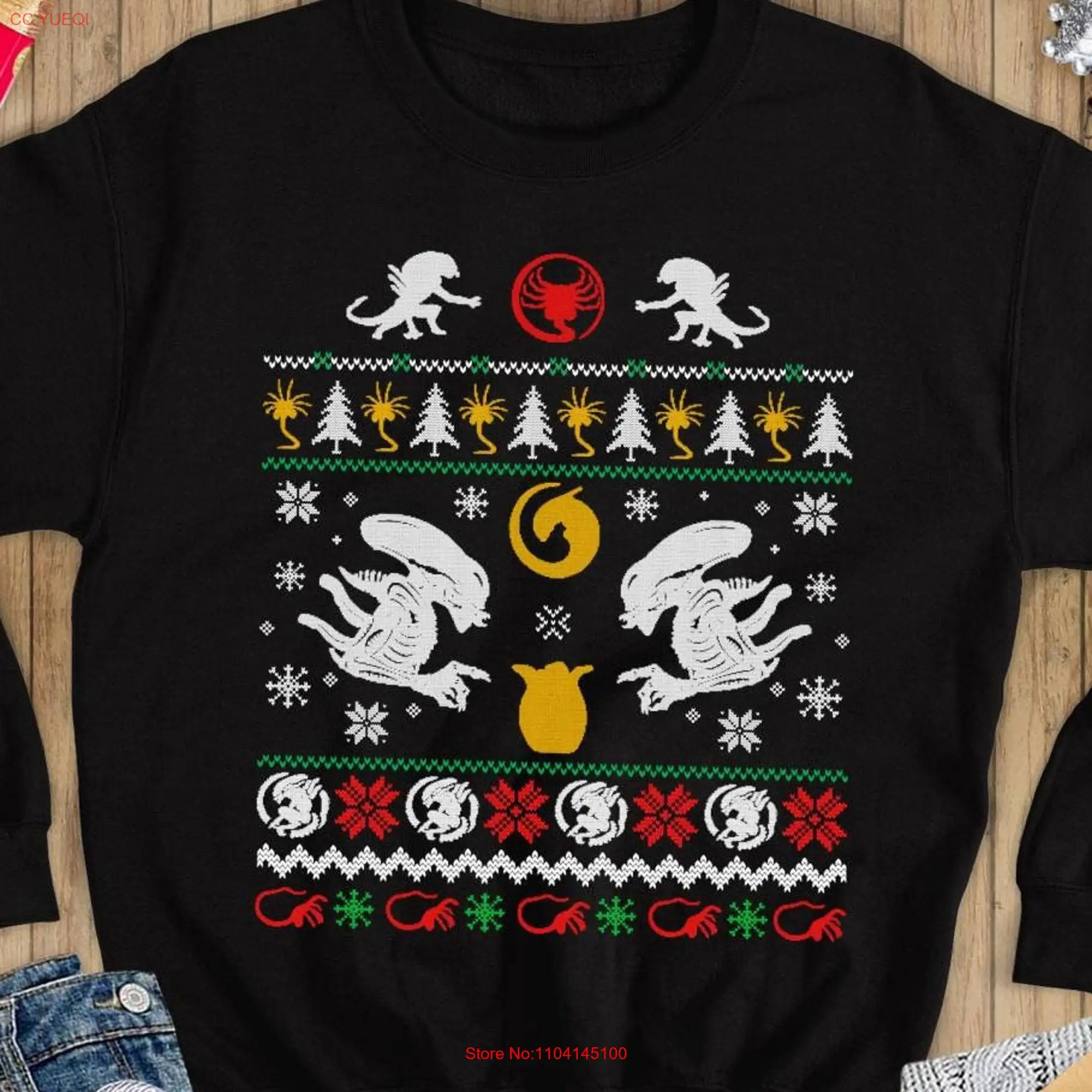 Alien Ugly Christmas Sweater Movie SweaT T Shirt UFO Xenomorph Xmas s long or short sleeves