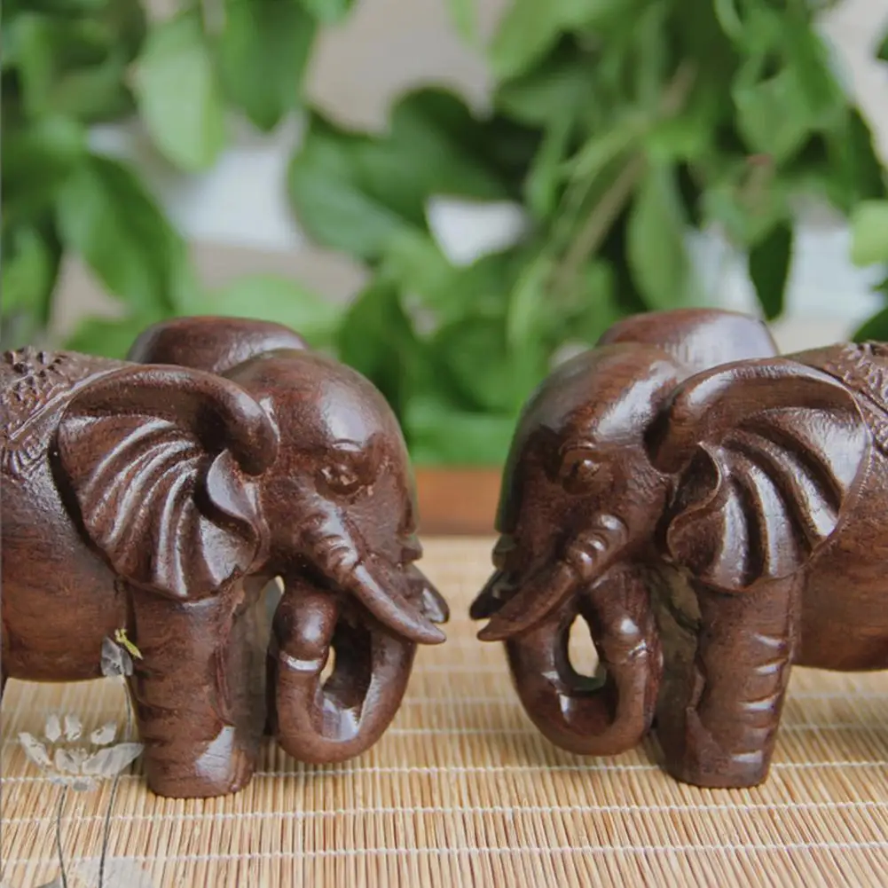 Mini Elephant Figurines Craft Carved Natural Wooden Mineral Crystal Mini Animals Statue For Decor Chakra Healing