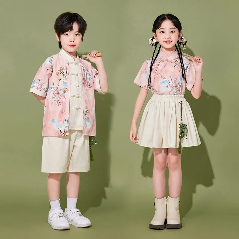 زي أداء النمط الصيني للأطفال زي أداء جوقة التشجيع لرياض الأطفال من Hanfu