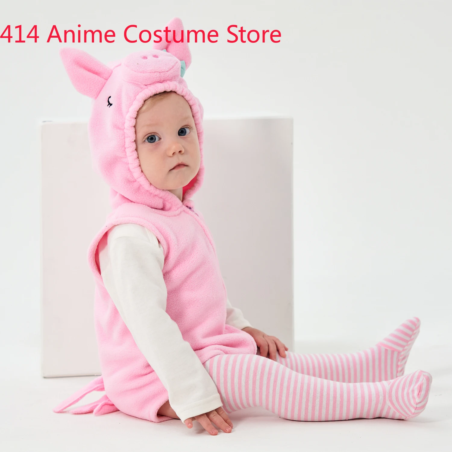 Infant Baby Girls Pink Pig Costume Hoodie Romper Bodysuit Leggings Set Outfit Sleeveless Halloween Purim 0-18M