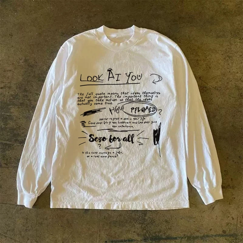Heavyweight 310g Pure Cotton Long Sleeve T-Shirt American Retro Oversize Streetwear Versatile Comfortable Casual round Neck Top