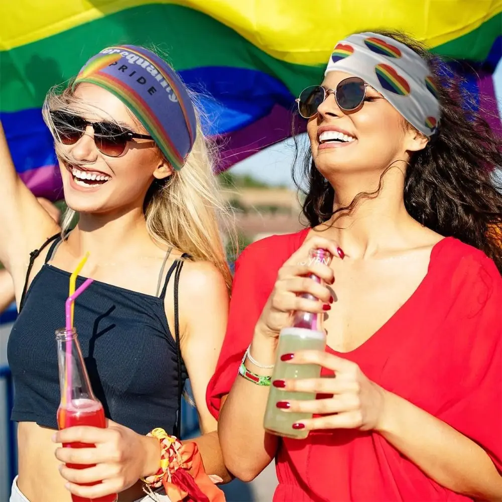 Desfile arco-íris elástico bandana macio respirável arco-íris bandana absorção de suor yoga esportes hairband esportes hairband festa