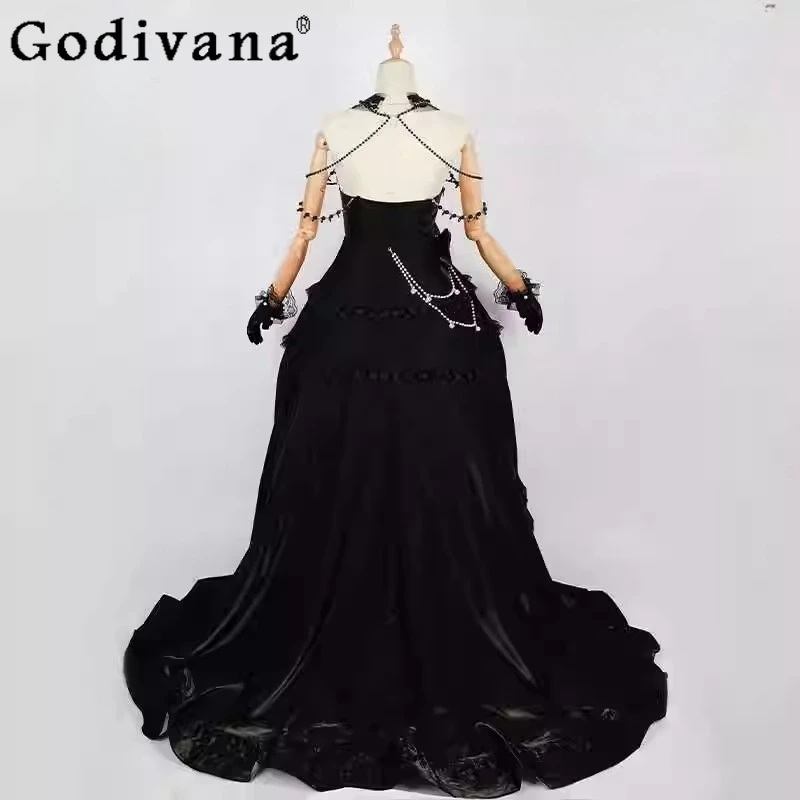 Two Dimensional Game Dress Women's Black Cosplay Carnival Party Long Dress Female Christmas Banquet Cos Dress Set