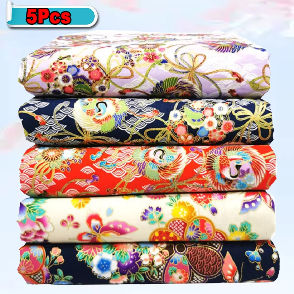 Japanese Kimono 100% Cotton Fabric Material Gilding Printing Cheongsam Cloth for Dress DIY Patchwork Home Textile Material