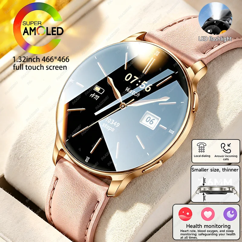 

2026 New Ultra-thin Durable Women Smart Watch 1.32" Amoled Screen Sport Health Fitness LED flashlight Bluetooth Call Smartwatch