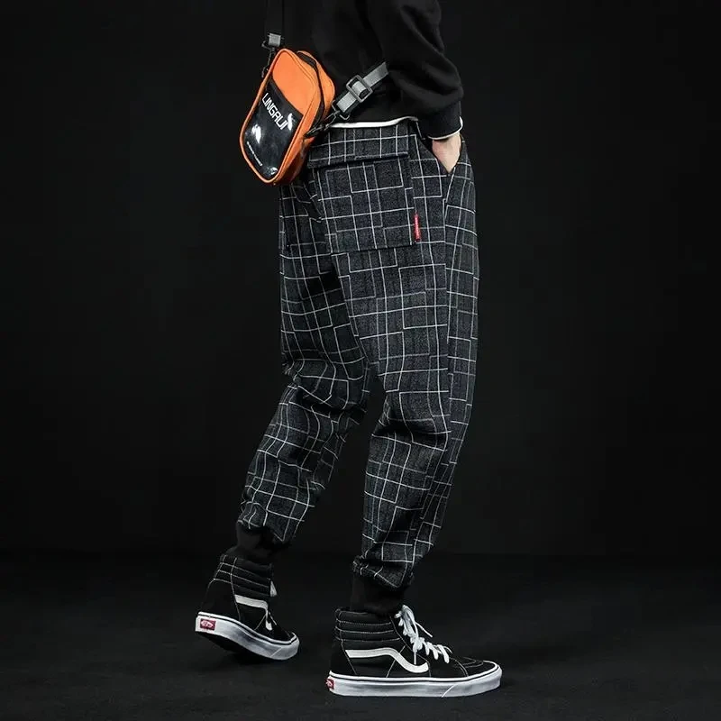 Men Clothing Casual Pants Korean Harajuku Black Plaid Trousers Homme Loose Harem Trousers Men's Trendy Sweatpants Ropa Hombre