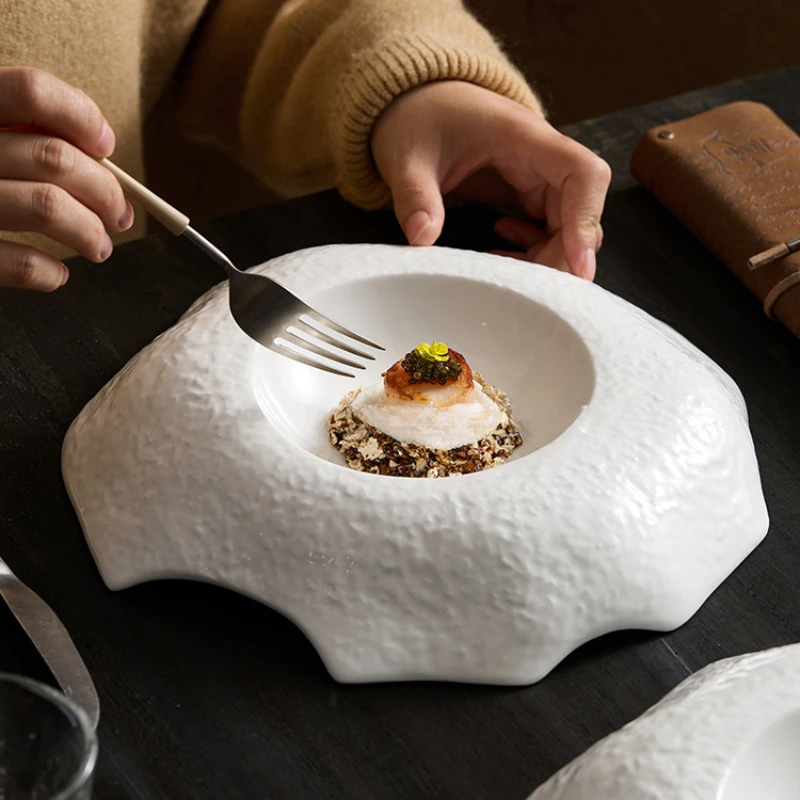 Ceramic White Western Food Tableware Special Restaurant Stone Straw Hat Dish French Plate Cold Hotel