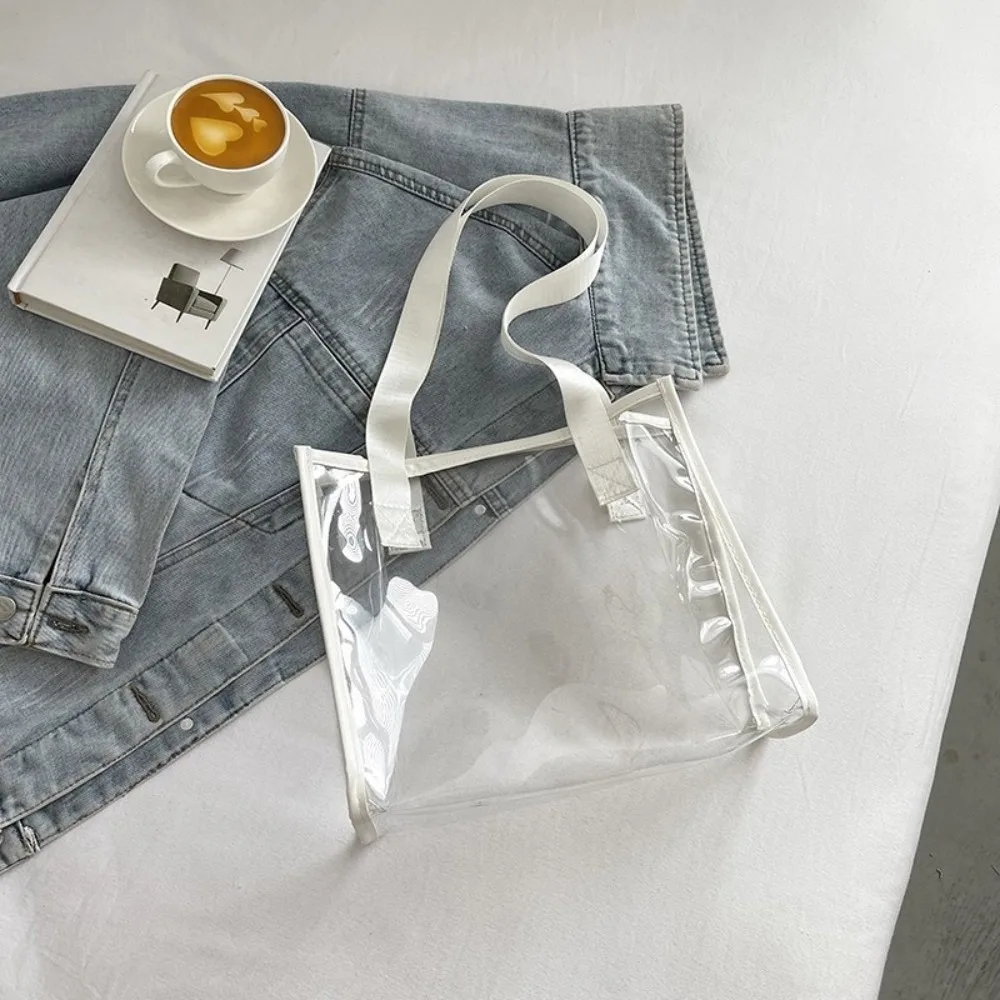 

Square Transparent Handbag Candy Color Jelly Color Waterproof Shoulder Bag Large Capacity Korean Style PVC Tote Bag Female