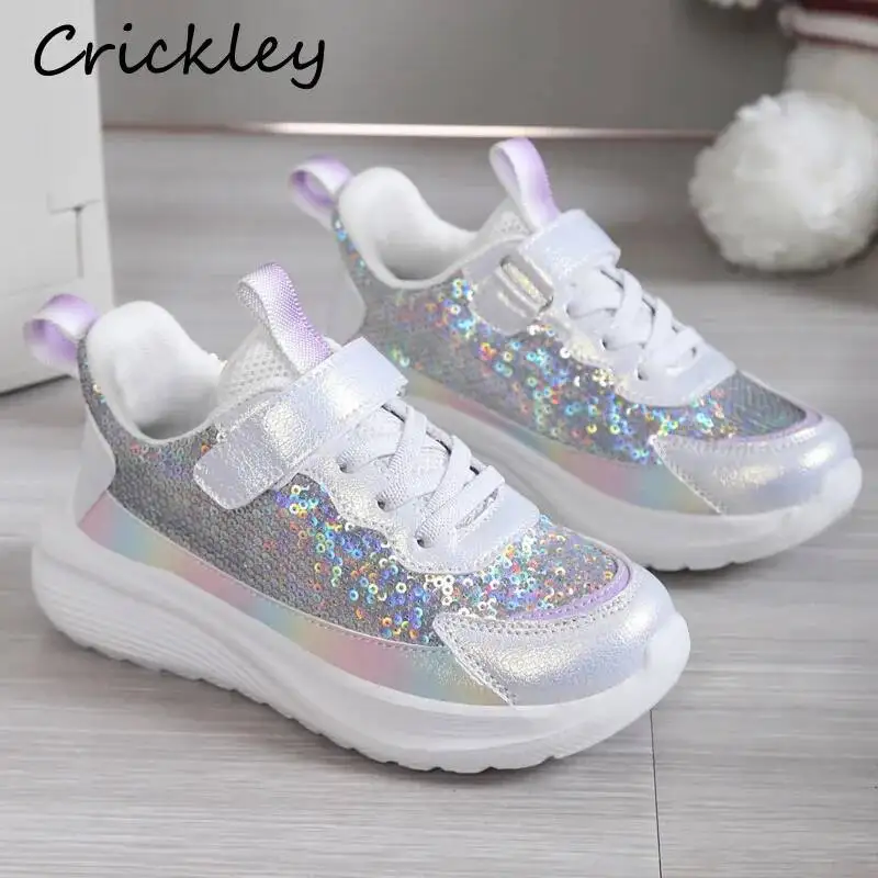 Bling Sequins Children Sneakers Spring Autumn School Girls Princess Sport Shoes Fashion Soft Bottom Kids Running Shoes