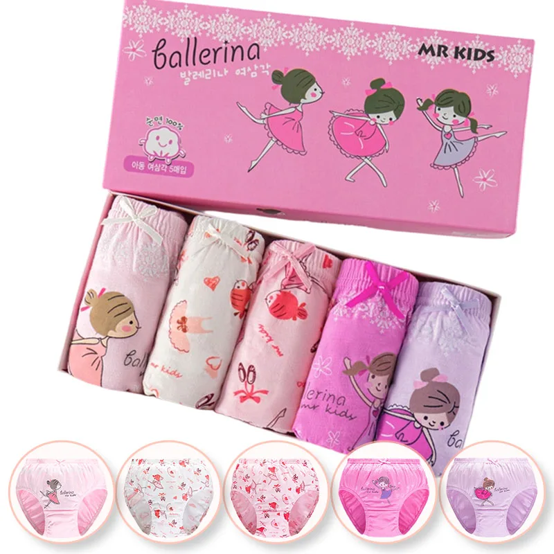 4-Piece Girls Panties Soft Cotton Children Triangle Underwear Elegant Ballerina Princess Print Girls Briefs with Packaging Boxes