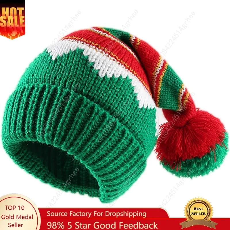 

Women Men Christmas-Elf-Beanies-Hat Knit-Santa Hat Xmas Red and Green Hat for Adults