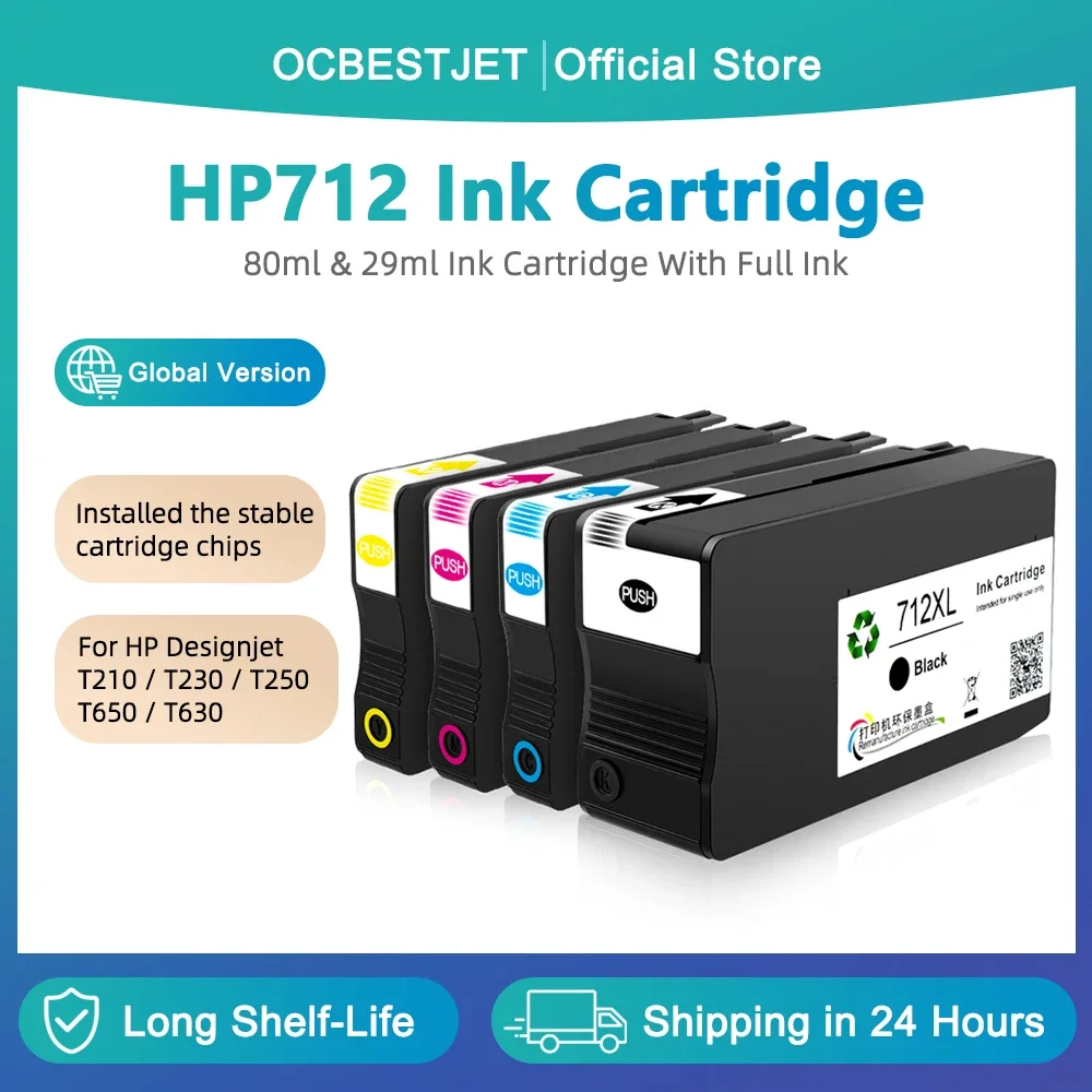 

Для HP 712 712XL картридж с полным чернилом HP 712 для принтера HP DesignJet T210 T230 T250 T650 T630 3ED71A 3ED67A 3ED68A 3ED69A