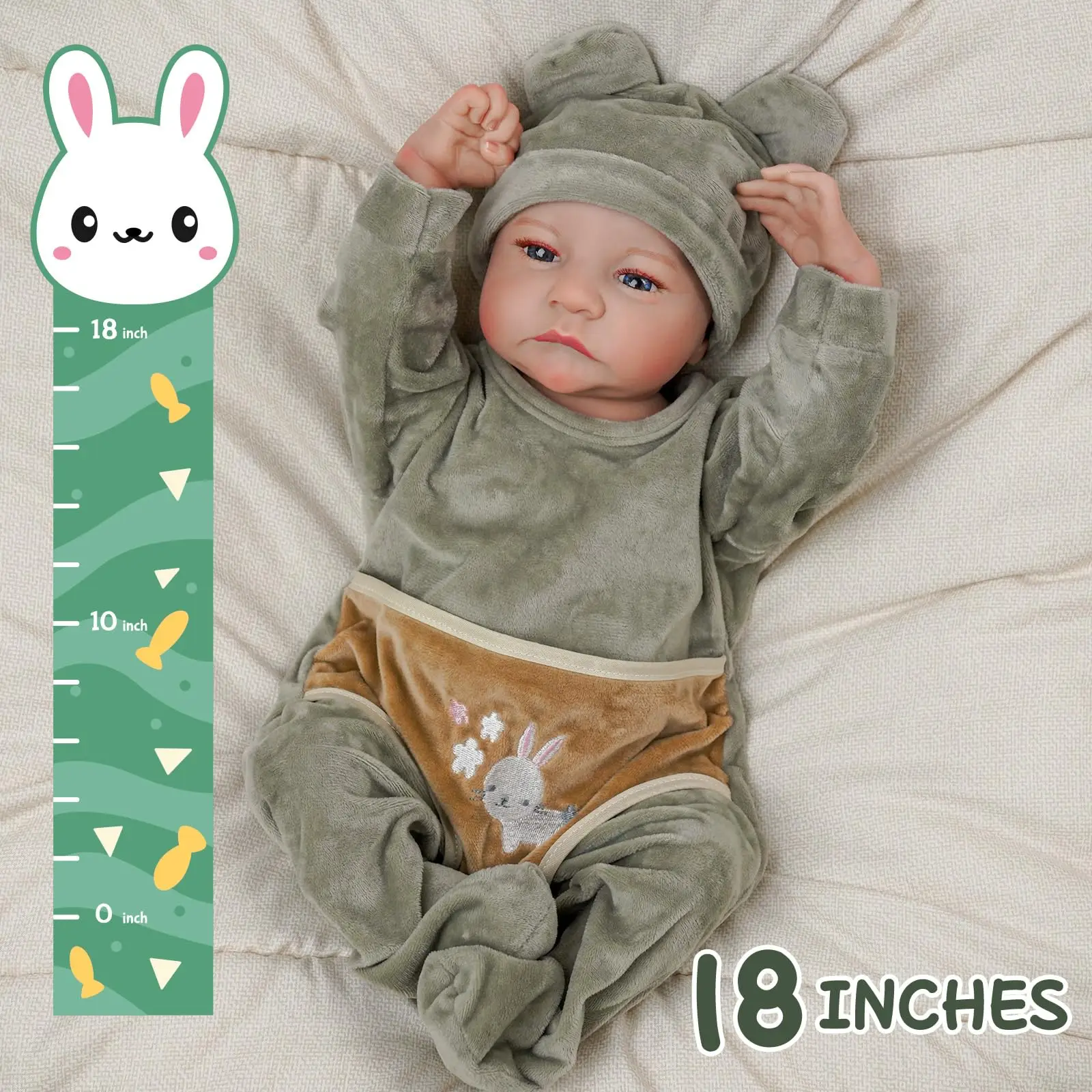 18-calowa winylowa lalka Reborn dla chłopca |   Urocze pluszowe piżamy z kreskówek, niebieskie oczy, realistyczne wyraz twarzy, ruchome, w pudełku prezentowym - prezent