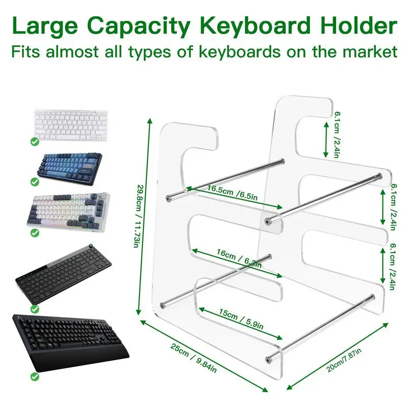 3 Tier Keyboard Storage Rack acrylic Keyboard Display Stand Mechanical Gaming Keyboard Shelf Desktop Organizer for Home Office