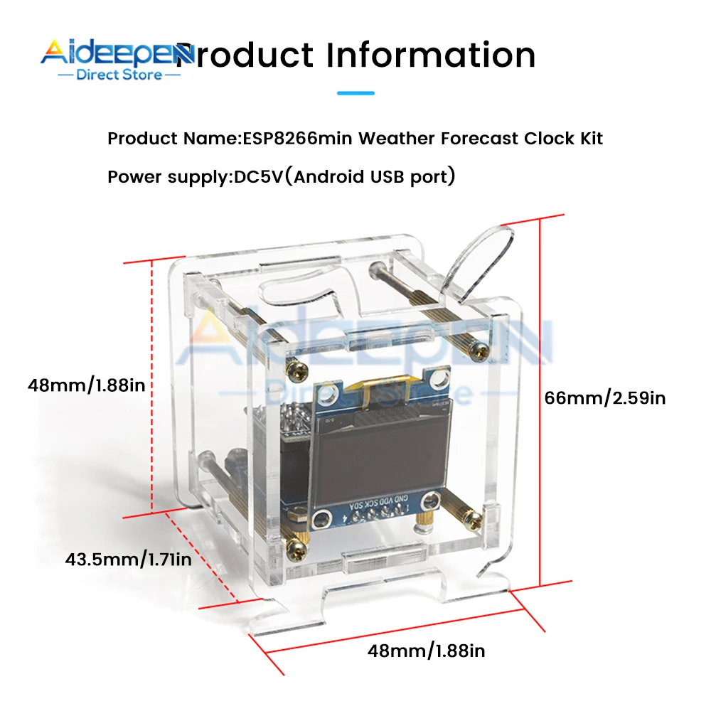 5V ESP8266 Mini Electronic Clock DIY Kit 0.96 inch OLED Display Supports 2.4G WiFi Networking with Case Fun DIY Soldered Loose