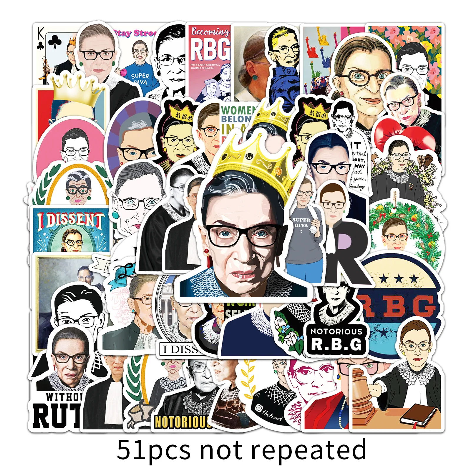 51 قطعة من ملصقات RBG ملصقات كرتونية إبداعية للأمتعة والسكوتر والثلاجة والقرطاسية