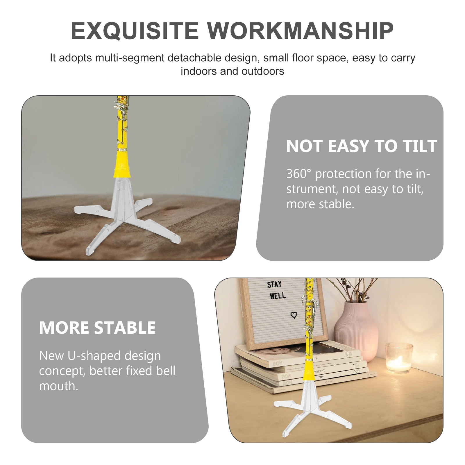 Soporte para clarinete duradero, soporte para flauta portátil desmontable de cuatro patas, soporte estable para instrumentos musicales, soporte para flauta portátil, 1 Uds.