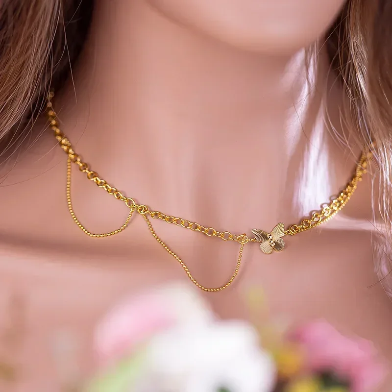 

9999 Real Gold 24K Personalized Butterfly Necklace Female Gentle and Cute Butterfly Gold Set Chain