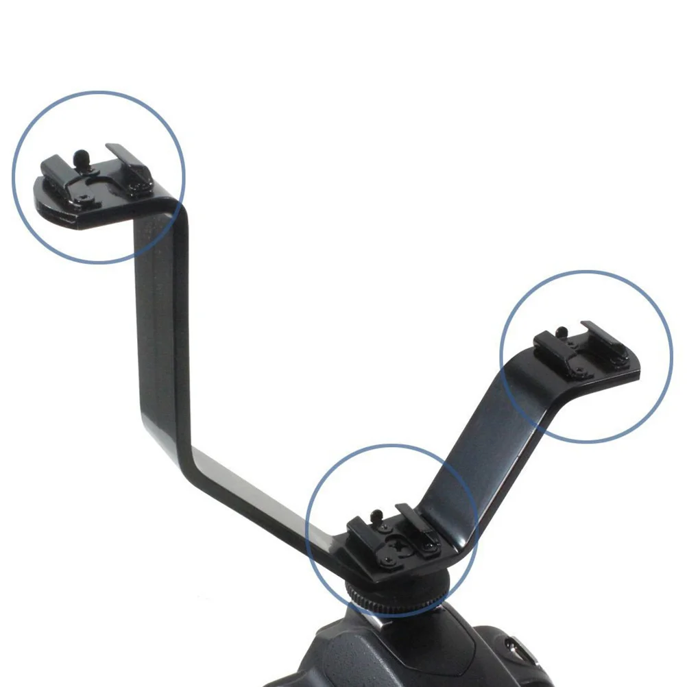 

V Shape Camera Holder with 3 Hot Shoe Adapters Mounting Bracket for Video Light Sound Monitor Shoe Mount 1 4 Thread Black