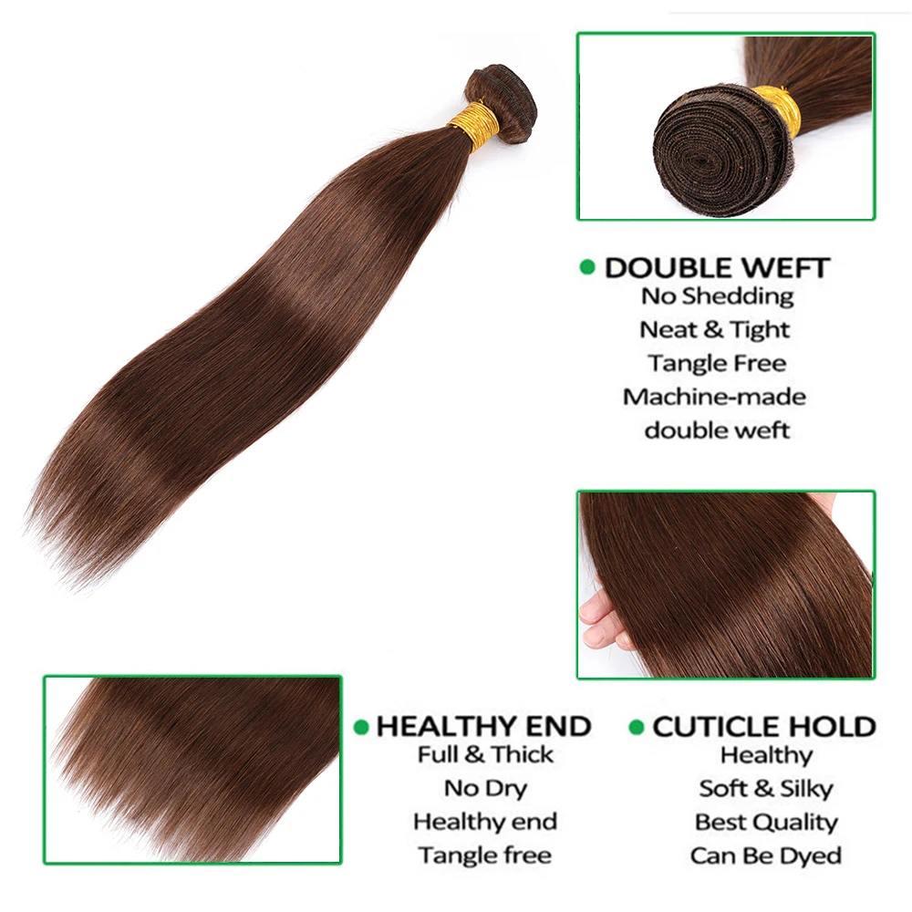 100% Straight Human Hair Bundles Brazilian Hair Weave Bundles Hair Extension For Women Brown #4 Black Remy Hair Weaving 1/2pcs