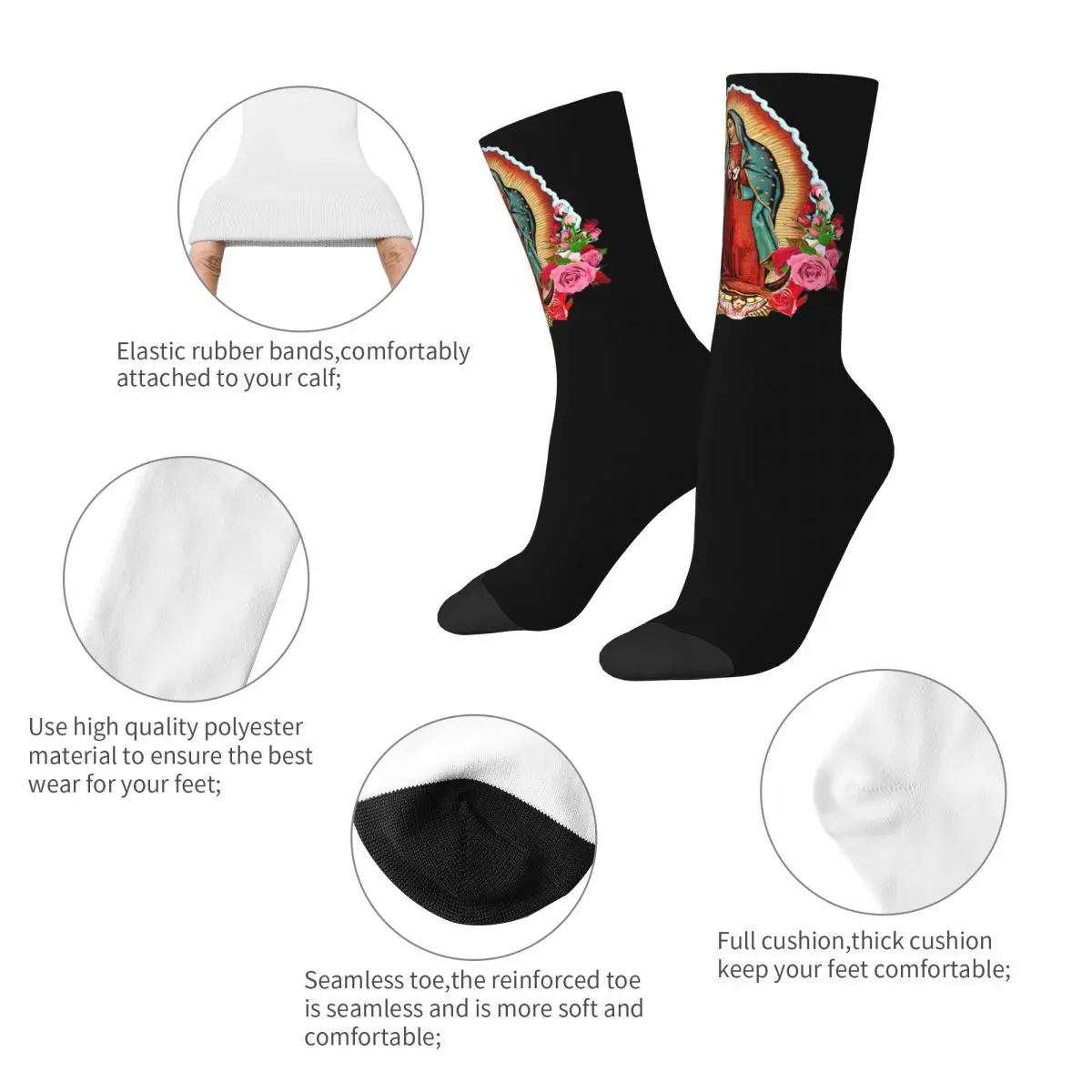 Winter Warm Hip-hop Unisex Our Lady Of Guadalupe Socks Virgin Mary Catholic Sweat Absorbing Basketball Socks