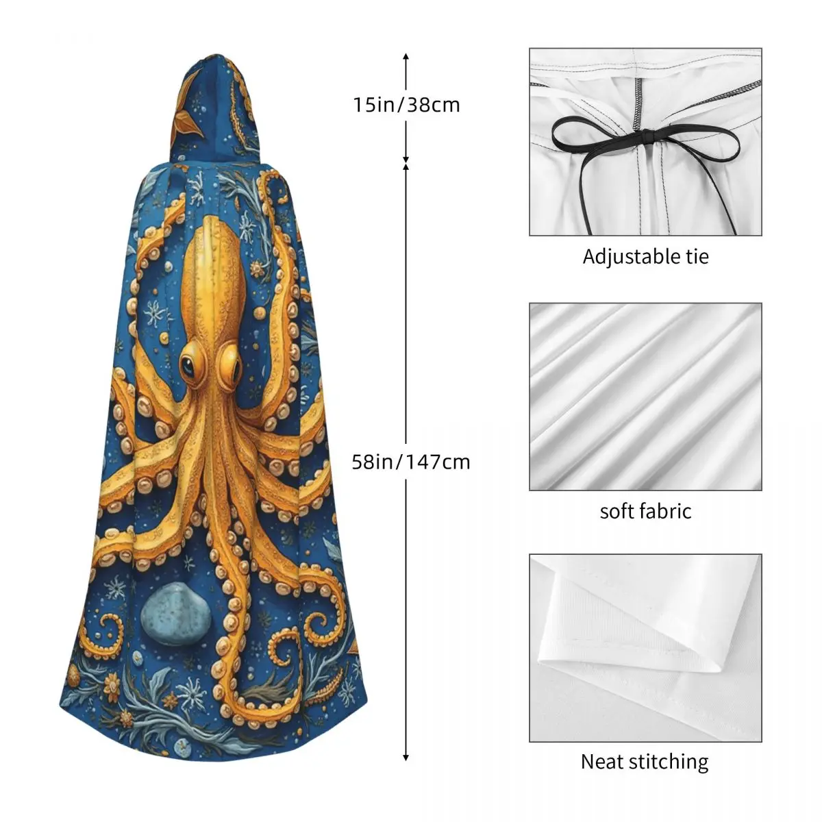 Capa larga con capucha y marco de tentáculos de pulpo, disfraz Medieval de bruja, capa de Cosplay, Halloween, vampiro, adulto, Unisex