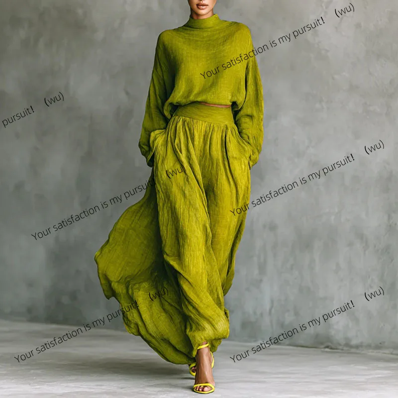 

Винтажная льняная хлопковая женская одежда, плиссированная юбка с круглым вырезом и рукавами «летучая мышь», элегантный свитер, осенний костюм