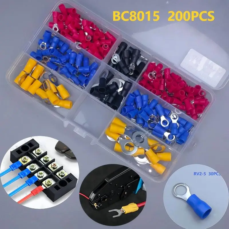 Insulation cable connector, electrical wire crimp terminal, circular terminal ring, voltage terminal, rolled-type terminal kit