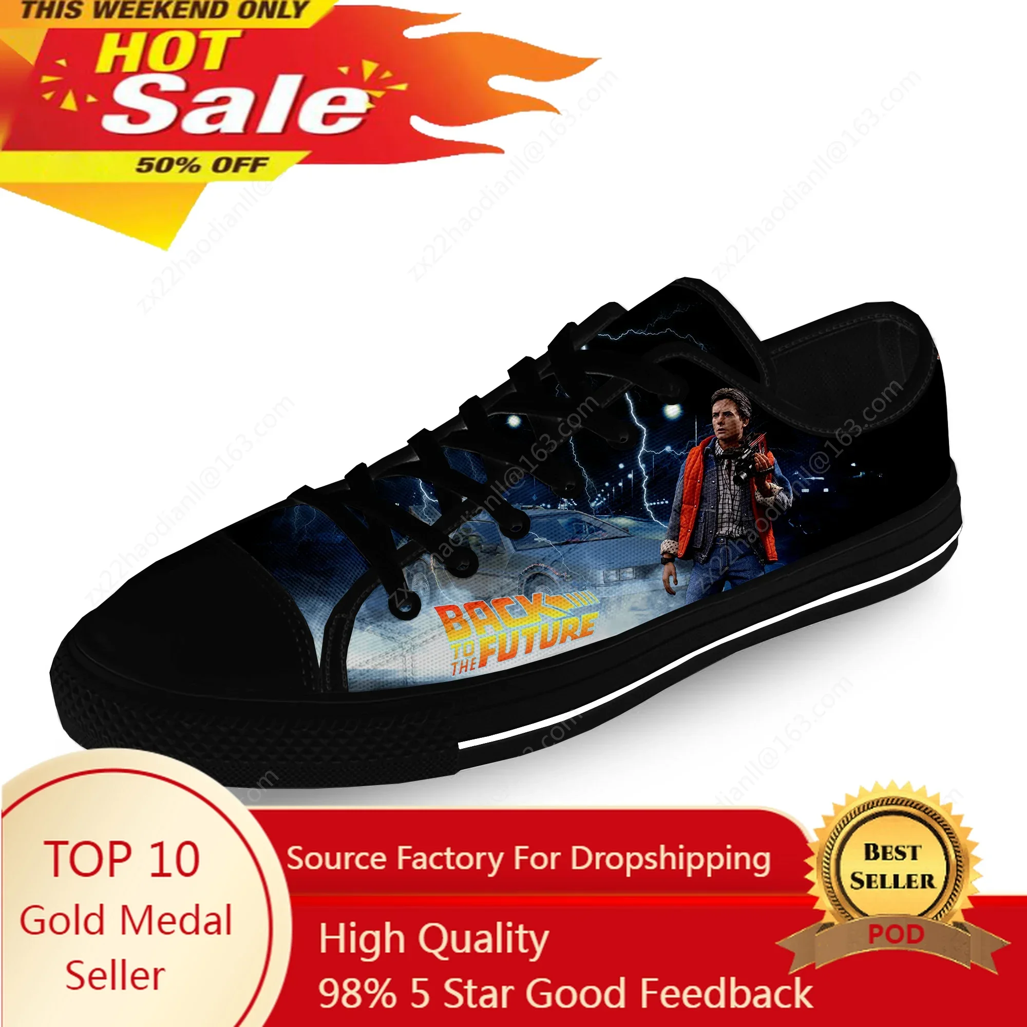Movie Back To The Future Funny Casual Cloth Fashion 3D Print Low Top Canvas Shoes Men Women Lightweight Breathable Sneakers