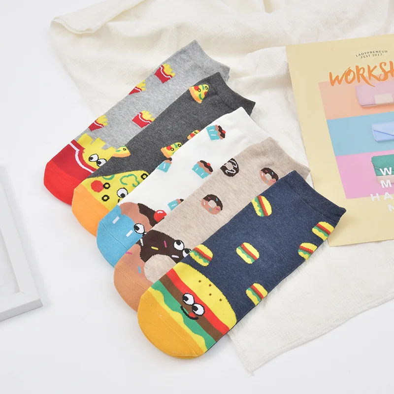 

5 Pairs New Style Harajuku Cute Cartoon Socks Food French Fries Hamburger Tide Socks Cotton Mid-tube Women Socks