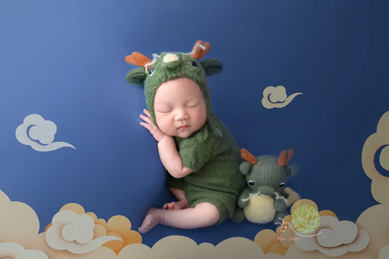 ❤Ropa de fotografía para recién nacido, sombrero de dragón, mono, cola y muñeca, accesorios para fotos de bebé, trajes de sesión de estudio, 4