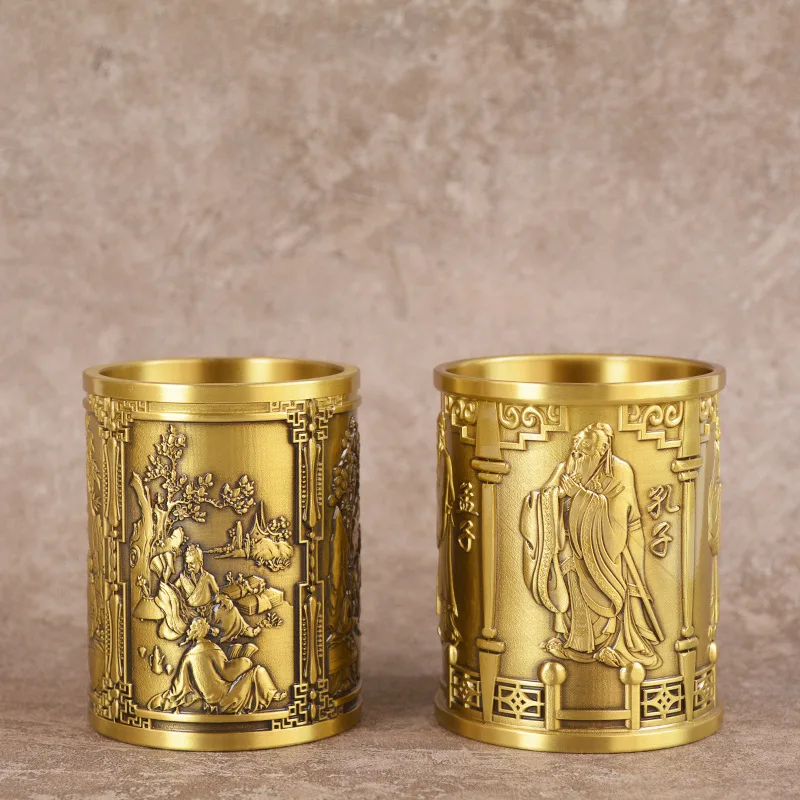 Brass Piano, Chess, and Painting Pen Holder Confucius Mencius Calligraphy Materials Copper Pencil Vase Decora
