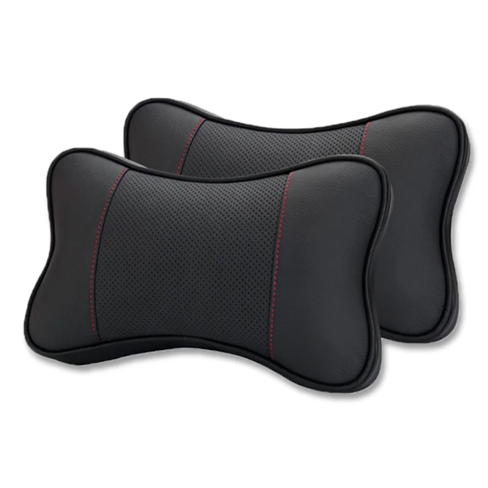 

Universal Car Neck Pillows Both Side Pu Leather Pack Headrest for Head Relief Filled Fiber Car Pillow Neck Pillow For Car