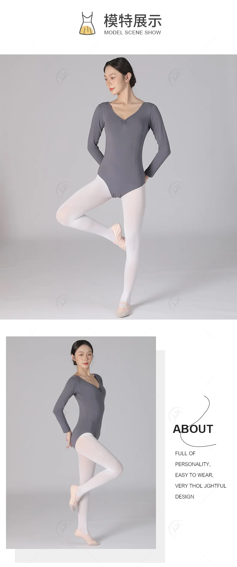 Ballett-Trikots für Damen, Tanzbekleidung, Ballerina-Kleidung für Erwachsene, Langarm-Trikot, Yoga-Ballerina-Tanzkostüm – Detail 5
