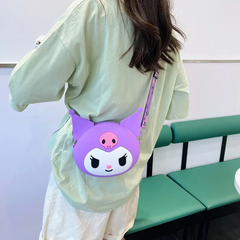 MINISO Sanrio 가방 Kawaii Kawaii Kuromi 실리콘 숄더 백 방수 동전 지갑 만화 인형 크로스 바디 백 for Kid Birthday