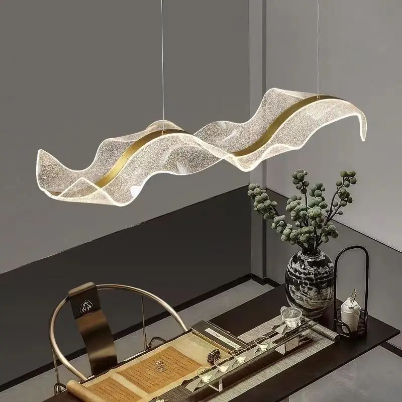 

Ribbon dining room chandelier bar lamp modern light luxury long wave dining room chandelier silk dining chandelier